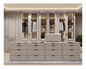 Kustom mewah berjalan Almirah ruang ganti kabinet kayu kaca ganda pintu geser lemari pakaian - Product Image 3