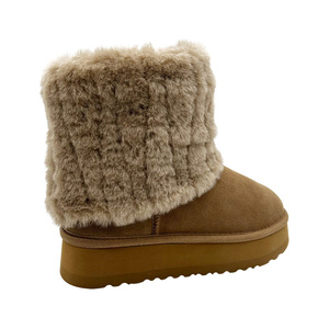 <span class=keywords><strong>Botas</strong></span> de piel con <span class=keywords><strong>plataforma</strong></span> plegable para mujer, <span class=keywords><strong>botas</strong></span> cortas clásicas de invierno cálidas con <span class=keywords><strong>plataforma</strong></span> de gamuza genuina con forro polar borroso - Product Image 3