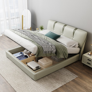 Lit rembourré de style italien 1,8/1,5 m, lit moderne minimaliste en cuir avec rangement, lit double pour chambre principale - Product Image 4
