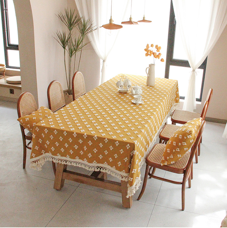Скатерть хлопковая прямоугольная с кисточками, французская желтая ретро-скатерть для журнального столика, домашняя скатерть