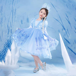 Conjunto de Disfraz de Princesa Azul de Tul de Manga Larga para Niños, Precio al por Mayor, para Festivales, Minoristas, Fiestas y Suministros para Días Festivos - Product Image 1