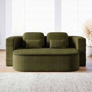 2-in-1 Foldable <b>Convertible</b> <b>Sofa</b> <b>Bed</b> Set Modern Corner Design Chenille Cover Durable Modular Eco-Friendly Apartment Hotel Use - Product Image 2