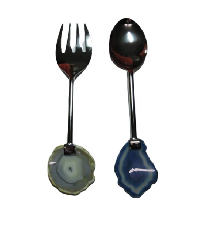 Agate Color Handle Stainless Steel Salad Server Spoon Set