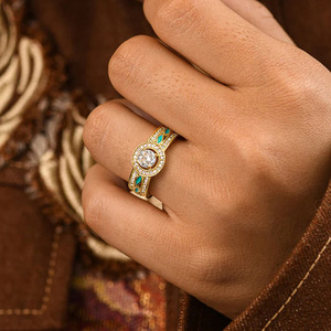 Anello da Donna in Stile Etnico Vintage con Micro Incastonatura di Zirconi e Smalto a Goccia - Product Image 6
