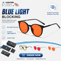 Lunettes QSKY TR90 rondes avec verres rouge-orange à 99 %, anti-lumière bleue pour jeux sur ordinateur, optiques, anti-fatigue, favorisant le sommeil, monture