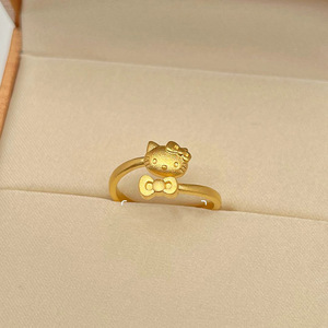 Милое позолоченное медное открытое кольцо <span class=keywords><strong>Hello</strong></span> <span class=keywords><strong>Kitty</strong></span> – украшение с мультяшным бантом для женщин, для свадьбы и повседневной носки, подарок, для создания повседневного образа - Product Image 3