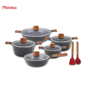 Bán Hot đồ dùng nhà bếp nhôm tay cầm bằng gỗ Cookware sets với lớp phủ gốm nhà máy trực tiếp bán buôn