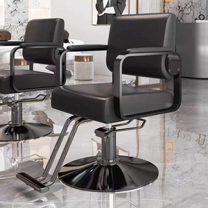 Fauteuil de salon de coiffure haut de gamme, pivotant et réglable en hauteur, en acier inoxydable et métal noir, chaise de barbier - Product Image 1