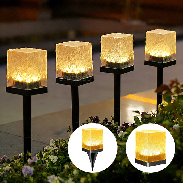 Solar Lawn Lights Outdoor Waterproof Villa Decor Ice Brick Ground Lights Solar Stake Light Square Solar Led Garden Cube Light