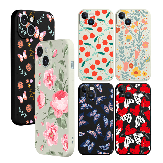 Stock Cute Flower Printing Silicone Phone Case Shockproof Soft Silicon Cell Phone Cover for iPhone 15 Pro Max 14 13 12 11 SE3