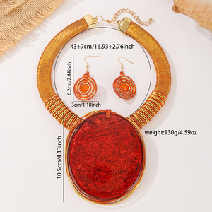 Large Pendants Chunky <b>Statement</b> <b>Necklace</b> Body Big Stone 18k Gold Plated Heavy Artificial Jewelry Set for African Women - Product Image 6