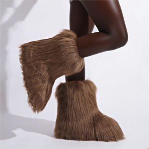 SHIKOL bottes en fausse fourrure de renard floue <span class=keywords><strong>pour</strong></span> femmes blanc violet bordeaux bottes d'hiver <span class=keywords><strong>pour</strong></span> femmes mi-<span class=keywords><strong>mollet</strong></span> appartements grande taille 46 Y2K neige - Product Image 3