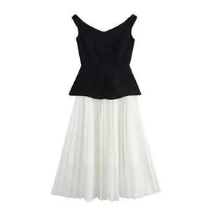 2025 abito bicolore Chic <span class=keywords><strong>su</strong></span> <span class=keywords><strong>misura</strong></span> in popeline con spalle scoperte e Patchwork di Chiffon pieghettato per ufficio <span class=keywords><strong>abiti</strong></span> eleganti <span class=keywords><strong>abiti</strong></span> modesti - Product Image 2