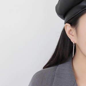 Pendientes de aro de plata de ley HEH257 de 10mm con borla de cadena larga, pendientes de gota no coincidentes de moda para fiesta estilo Hugg - Product Image 5