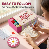 Kit de broderie Punch Needle pour débutants adultes, facile à réaliser, avec support pour sous-verres et fournitures d'artisanat