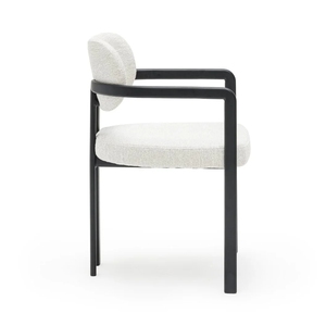 <span class=keywords><strong>Silla</strong></span> nórdica moderna con respaldo curvo blanco tapizada con acento, diseño de tela, sillas de comedor Boucle de terciopelo con <span class=keywords><strong>patas</strong></span> de Metal negro - Product Image 3