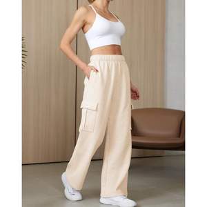 2025 pantalones de chándal Cargo de cintura alta para mujer, pantalones holgados de lana para entrenamiento informal, pantalones para correr, bolsillos transpirables, cintura media, lavado de Color - Product Image 2