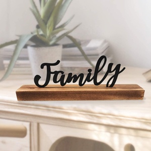 Tecnica dipinta a mano per la decorazione domestica Segno di parola del tavolo di famiglia in metallo in piedi con Base di blocco di legno - Product Image 4
