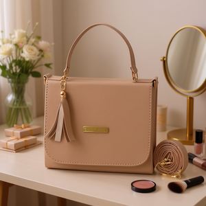 Sac messager pour femme Fana Lcela Leia, rangement maquillage, avec pompon, style classique, en microfibre et cuir synthétique, poignée supérieure - Product Image 2