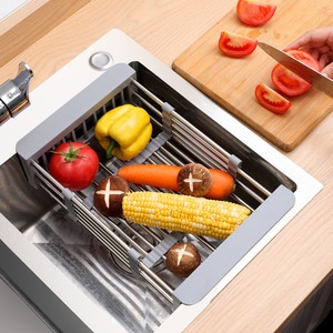 Extendable Stainless Steel Sink Drain Rack For Kitchen Tableware <b>Storage</b> L Size Rectangle Shape - Product Image 2