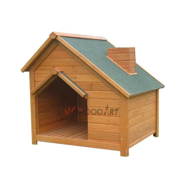 El yapımı düz paketi bambu köpek evi ahşap köpek kulübesi baca ile