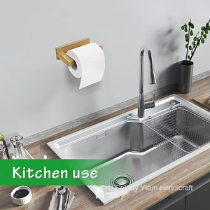 <span class=keywords><strong>Porta</strong></span> carta igienica autoadesiva in bambù moderno e portasciugamani da bagno per la casa o l'ufficio - Product Image 6