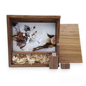 OEM 17*17 CM Prints Album Timber Wood Boxes USB Flash Drive Pendrive USB Stick Wedding Gift Walnut Maple Photo Wooden Box