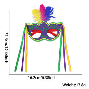Topeng Venetian Masquerade dengan Bulu dan Glitter, Setengah Wajah, Bahan PP+Felt, Bulat, Ringan, Harga Pabrik, untuk Pesta/Pernikahan/Prom/Karnaval - Product Image 3