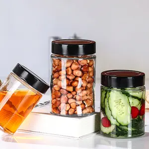 Clear 100ml 150ml 220ml 380ml Honey Spice Pudding Jar Round Glass Food Storage Jar With Black Aluminum Screw Lid