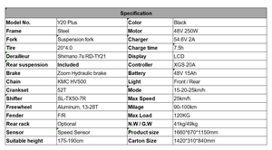 Vélo <span class=keywords><strong>électrique</strong></span> YANGOR Y20 Plus 48V 500W, VTT <span class=keywords><strong>électrique</strong></span> tout-terrain à suspension intégrale et pneus larges, Vélo <span class=keywords><strong>électrique</strong></span> de montagne - Product Image 6
