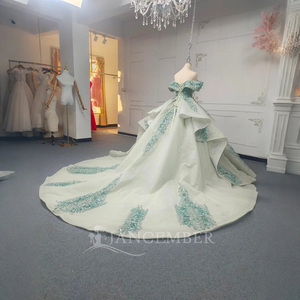 Ánh sáng màu xanh lá cây handmade hoa công chúa ngọt ngào 16 quinceanera Dresses Off VAI ĐÍNH Corset Vestido de 15 Anos lsany14 - Product Image 6