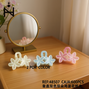 Fermagli per capelli Tz a doppio colore con fiore, 2 per colore, stile dolce, per donne e ragazze, casual, in plastica, 12 cm - Product Image 3