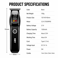Cortadora de Pelo MRY, Recortadora de Barba con Pantalla LCD, Recargable Tipo-C, 1500mAh, 7500 RPM, Peines Guía, Kit de Aseo, Recortadora de Pelo