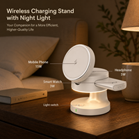 Support de chargeur sans fil magnétique 4-en-1 15W PD avec charge rapide, veilleuse et support pliable pour téléphones, montres connectées et écouteurs