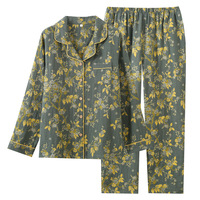 Pyjamas en gaze de coton pur de style vintage pour femmes taille élastique pour printemps/automne-vêtements de maison OEM disponible pour