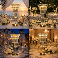 Vase à fleurs moderne doré pour centre de table, support lumineux LED pour mariage avec cristaux acryliques flexibles pour réception