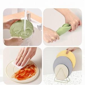 Tapis rond en silicone résistant à la chaleur, pour la vaisselle et la cuisine, vert matcha, rouge brunâtre, jaune pâle - Product Image 4