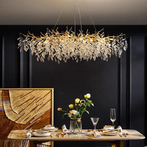 YW luxe métal cristal Cascade Banquet Hall Art déco intérieur suspension lampe en aluminium pendentif lumière feuille branche Design décoratif - Product Image 2