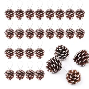 Christmas Pine Cones 1.5-2.5inch Natural White/Brown Snow Pinecones for DIY Crafts Gift Mini Xmas Tree Holiday Thanksgiving Home