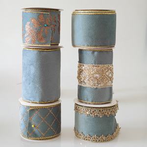 Tepi kawat pita dekorasi emas cetak beludru kustomisasi untuk paket hadiah dekorasi Natal - Product Image 6