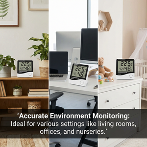 مقياس حرارة ورطوبة رقمي للمكتب وغرفة الأطفال HTC-2 مع مؤشر راحة وساعة منبه - Product Image 4