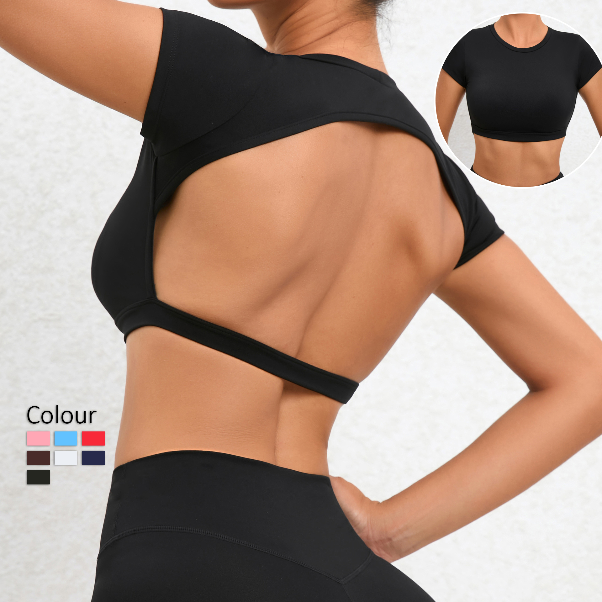 High Elastic Sports Shirts Sexy Hollow Back Short Sleeves Sportswear Fitness Quick Drying Breathable Gym Yoga Tops