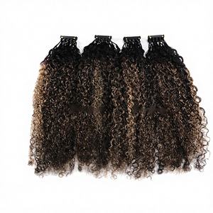 Extensions de <span class=keywords><strong>cheveux</strong></span> humains 6D VMAE Virgin Remy, couleur Ash Balayage Blonde Highlight, texture Coily Afro Kinky Curly - Product Image 1