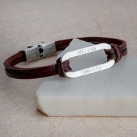 Bracelet en cuir de vache vintage personnalisé avec grande plaque ovale creuse bracelet en cuir sculpté en acier inoxydable pour hommes