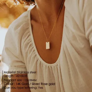 Collares <span class=keywords><strong>con</strong></span> Colgante Rectangular de Iniciales Personalizadas EManco, Joyería de Acero Inoxidable, Regalos para <span class=keywords><strong>Amigos</strong></span>, Dropshipping - Product Image 2