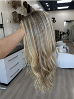 Perruque Lace Front 100% Cheveux Européens Naturels, Lace Top, Racine Brun Moyen Effet Fondant avec Mèches Blondes, Nœuds Simples Invisibles, pour Femmes Souffrant de Perte de Cheveux