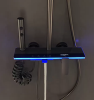 Ensemble de douche thermostatique à LED chromé poli, monté au plafond, avec affichage de la température, effet pluie et cascade, en laiton et céramique
