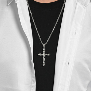 <b>Cross</b> Necklace Stainless Steel Braided Pendant Unisex Fashion Jewelry - Product Image 3