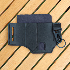 <b>Leather</b> Waist Bag Black MOLLE Tactical Storage Sheath For EDC <b>Tools</b> Outdoor Survival Gear Multifunctional Belt <b>Pouch</b> - Product Image 2