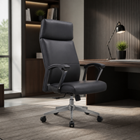 Chaise de bureau de direction ergonomique moderne à dossier haut en PU noir, réglable en hauteur
